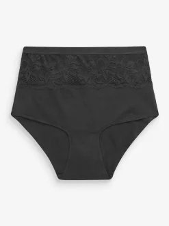 Zwart/wit - 2 Vormgevende katoenen slipjes met buikcorrectie en hoge taille