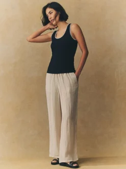 Zwart/wit - Contrast Knit Trim Ronde hals Mouwloos Tank Vest Top