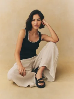 Zwart/wit - Contrast Knit Trim Ronde hals Mouwloos Tank Vest Top