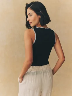 Zwart/wit - Contrast Knit Trim Ronde hals Mouwloos Tank Vest Top