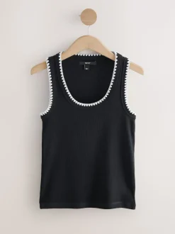 Zwart/wit - Contrast Knit Trim Ronde hals Mouwloos Tank Vest Top