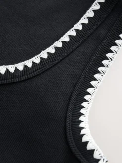 Zwart/wit - Contrast Knit Trim Ronde hals Mouwloos Tank Vest Top
