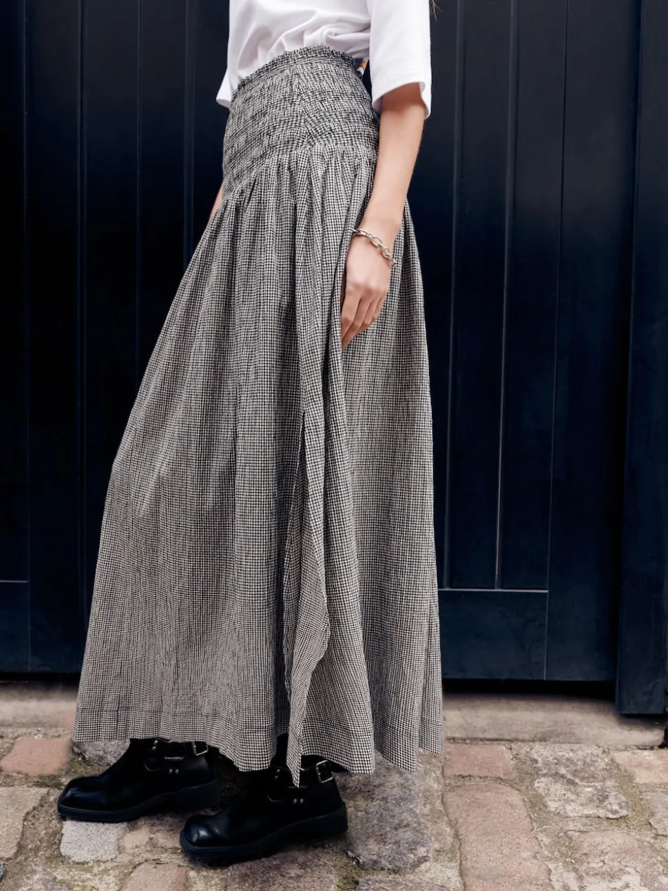 Zwart/wit - Drop Waist Gingham Maxi Skirt