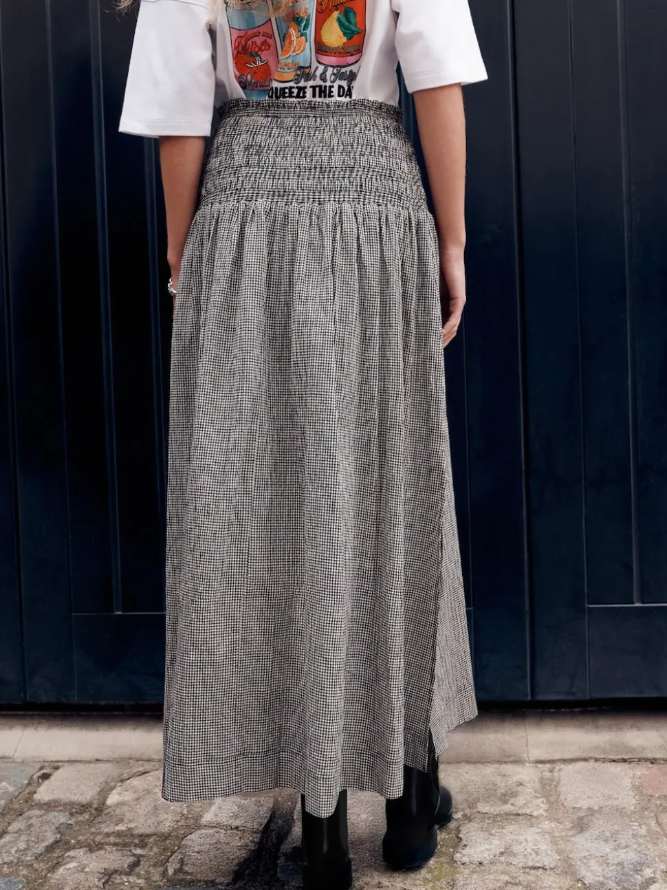 Zwart/wit - Drop Waist Gingham Maxi Skirt