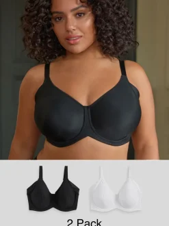 Zwart/wit - F-K cup onderarm gladmakende niet gevulde beugelbeha's met minimaliserend ultiem comfort verpakking van 2