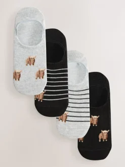 Zwart/wit - Hamish The Highland Cow Stripe Invisible Trainer Socks 4 Pack