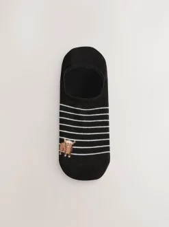 Zwart/wit - Hamish The Highland Cow Stripe Invisible Trainer Socks 4 Pack