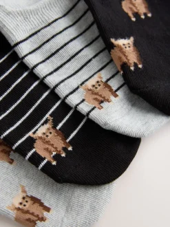 Zwart/wit - Hamish The Highland Cow Stripe Invisible Trainer Socks 4 Pack