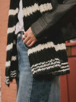 Zwart/wit - Knitted Wool Blend Striped Scarf