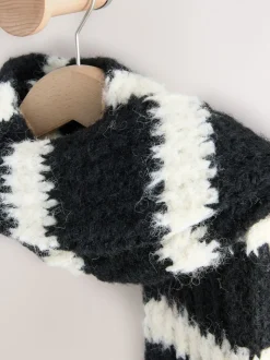 Zwart/wit - Knitted Wool Blend Striped Scarf