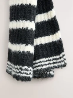 Zwart/wit - Knitted Wool Blend Striped Scarf