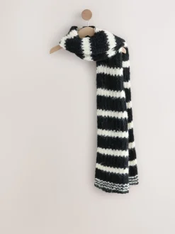 Zwart/wit - Knitted Wool Blend Striped Scarf