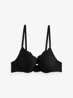 Zwart/wit - Set van 2 push-up beha's met lage decolleté en kant
