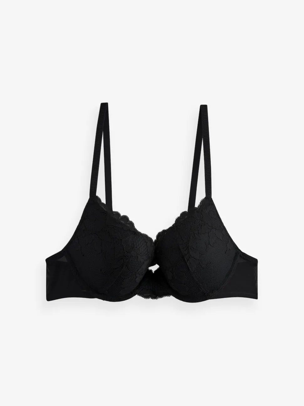 Zwart/wit - Set van 2 push-up beha's met lage decolleté en kant