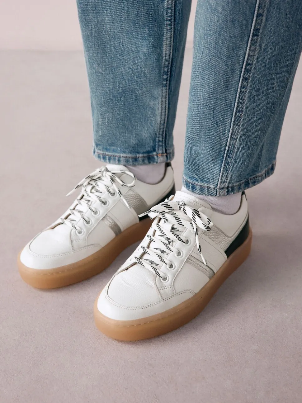 Zwart/wit - Signature Premium Leather Chunky Side Stripe Lace Up Trainers