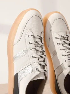 Zwart/wit - Signature Premium Leather Chunky Side Stripe Lace Up Trainers