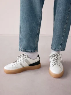 Zwart/wit - Signature Premium Leather Chunky Side Stripe Lace Up Trainers