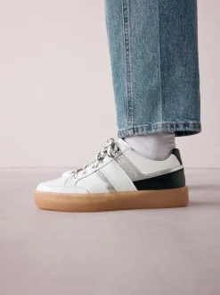 Zwart/wit - Signature Premium Leather Chunky Side Stripe Lace Up Trainers