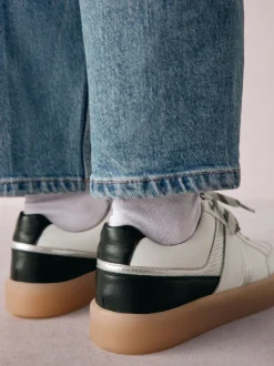 Zwart/wit - Signature Premium Leather Chunky Side Stripe Lace Up Trainers