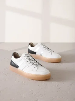 Zwart/wit - Signature Premium Leather Chunky Side Stripe Lace Up Trainers