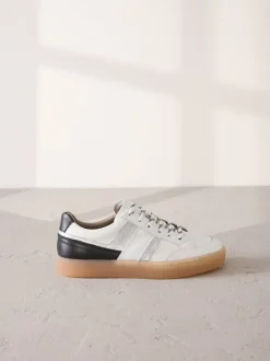Zwart/wit - Signature Premium Leather Chunky Side Stripe Lace Up Trainers