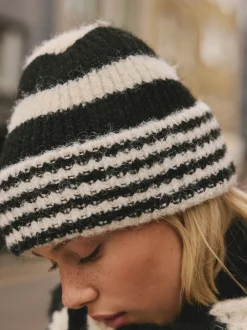 Zwart/wit - Stripe Knitted Beanie Hat