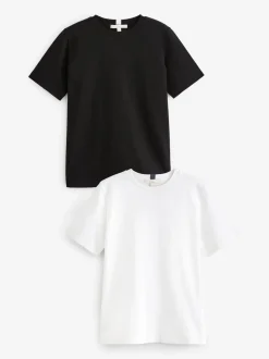 Zwart/wit - Verpakking van 2 dikke T-shirts met korte mouwen