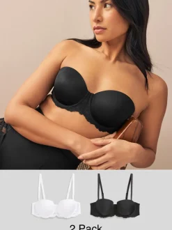 Zwart/wit - Verpakking van 2 strapless multiway beha's met lichte vulling in cupmaten A-E