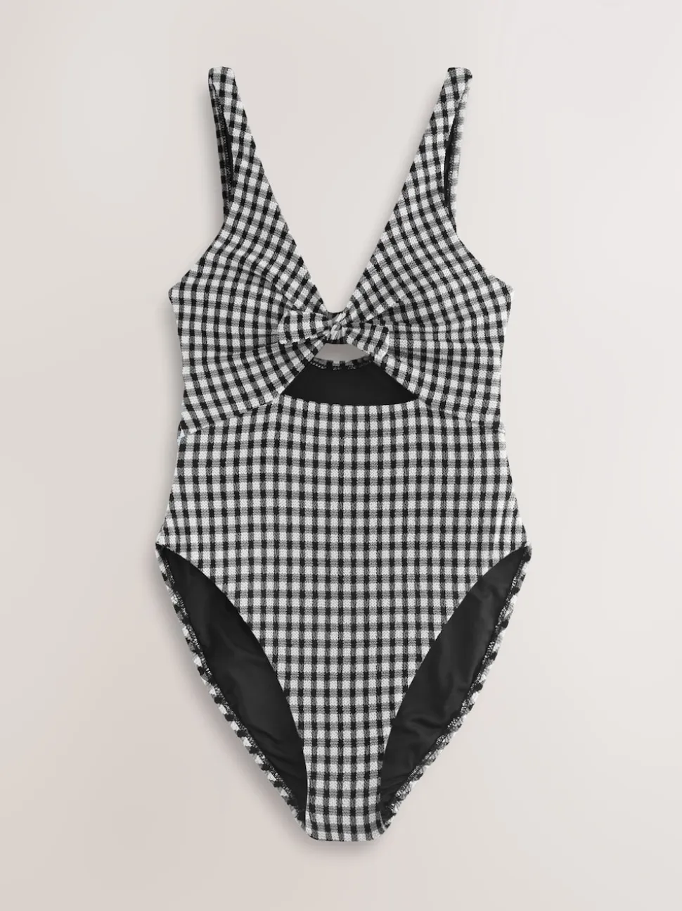 Zwart/wit gekreukte gingham-ruit - Uitgesneden plooi buik controle Zwempak