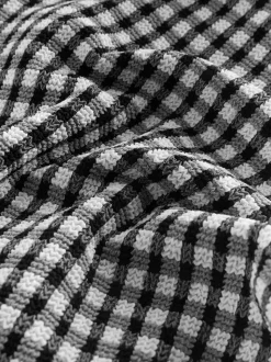 Zwart/wit gekreukte gingham-ruit - Uitgesneden plooi buik controle Zwempak