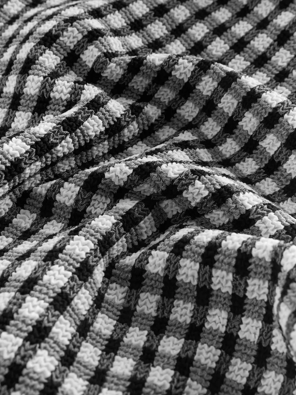 Zwart/wit gekreukte gingham-ruit - Uitgesneden plooi buik controle Zwempak