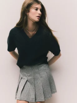 Zwart-wit geruit - Mini Jersey Pleated Skirt