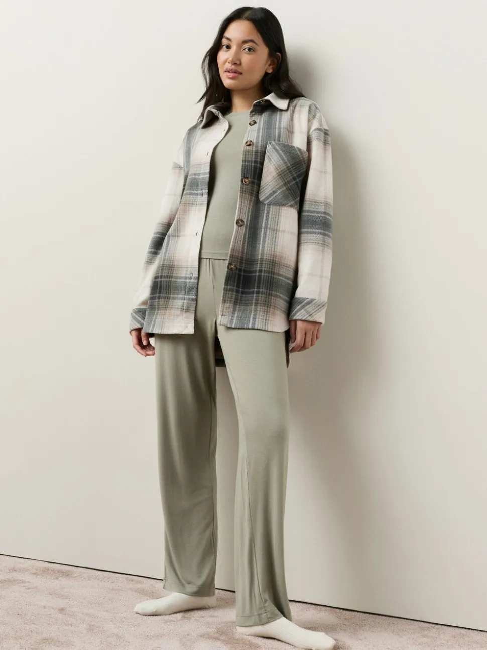 Zwart/wit geruit - Polar Fleece Shacket