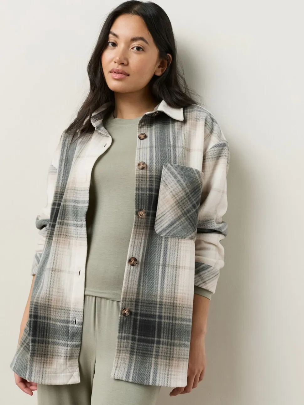 Zwart/wit geruit - Polar Fleece Shacket
