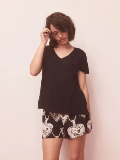 Zwart/wit hart - Pyjama met short