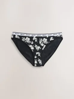 Zwart/wit met bloemenprint - 4 Katoenen slipjes met logotailleband