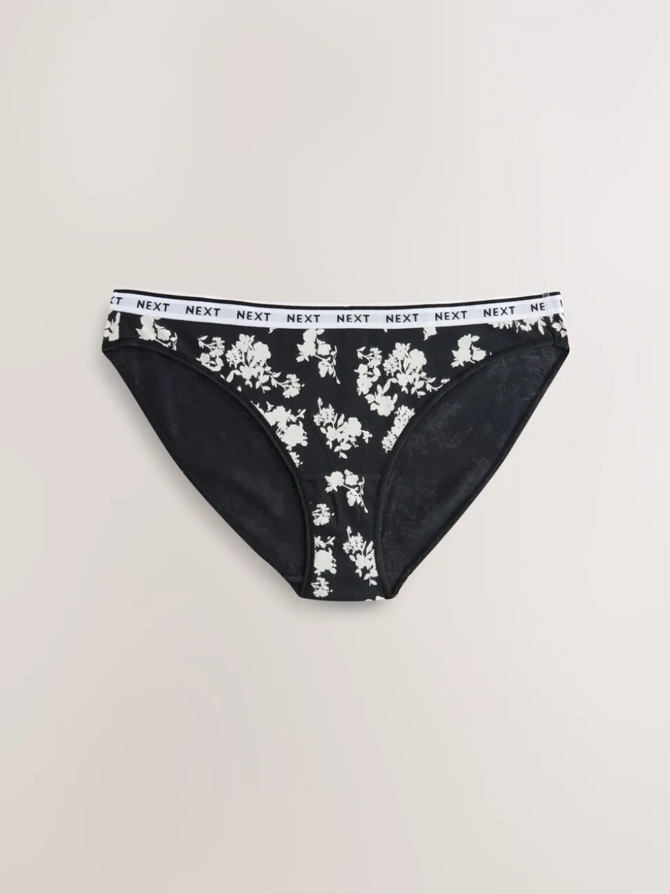 Zwart/wit met bloemenprint - 4 Katoenen slipjes met logotailleband