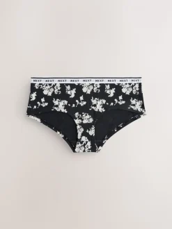 Zwart/wit met bloemenprint - 4 Katoenen slipjes met logotailleband