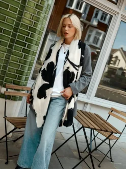 Zwart-wit met bloemenprint - Print Midweight Scarf