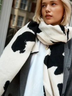 Zwart-wit met bloemenprint - Print Midweight Scarf