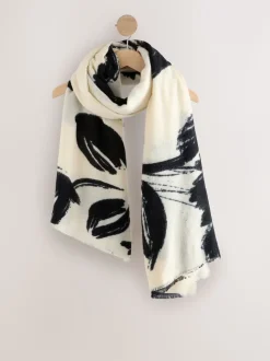Zwart-wit met bloemenprint - Print Midweight Scarf