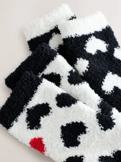 Zwart-wit met rode hartjes - Set van 2 paar behaaglijke enkelsokken