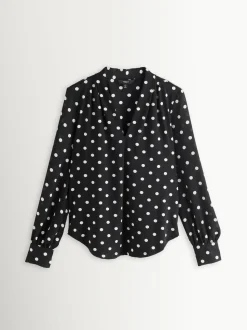 Zwart-wit met stippen - Blouse met V-hals en lange mouwen