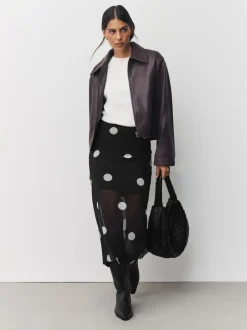 Zwart-wit met stippen - Mesh Midi Pencil Skirt
