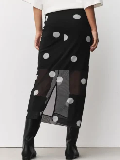 Zwart-wit met stippen - Mesh Midi Pencil Skirt