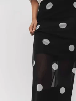 Zwart-wit met stippen - Mesh Midi Pencil Skirt