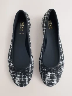 Zwart/wit tweed - Ballerina's met ronde neus