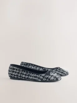 Zwart/wit tweed - Ballerina's met ronde neus