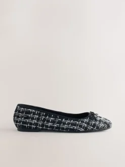 Zwart/wit tweed - Ballerina's met ronde neus