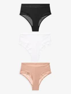 Zwart/wit/nude - Mesh slip met hoge taille en hoge beenuitsnijding 3 verpakking